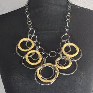 Chico's Vintage Bamboo and Silver Circular Dangle Fringe Statement 22" Necklace